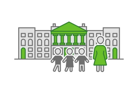 Ein Icon, welches einen Besuch beim Bundesrat symbolisiert.